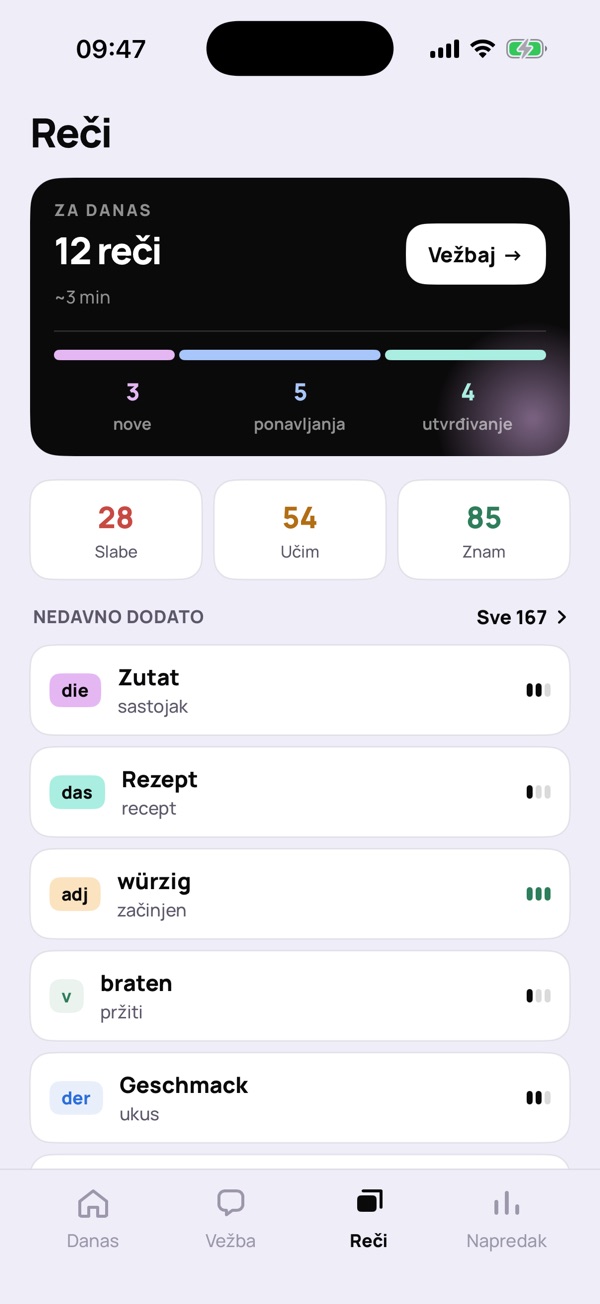 Ekran „Reči”: 12 reči za danas i nedavno dodate